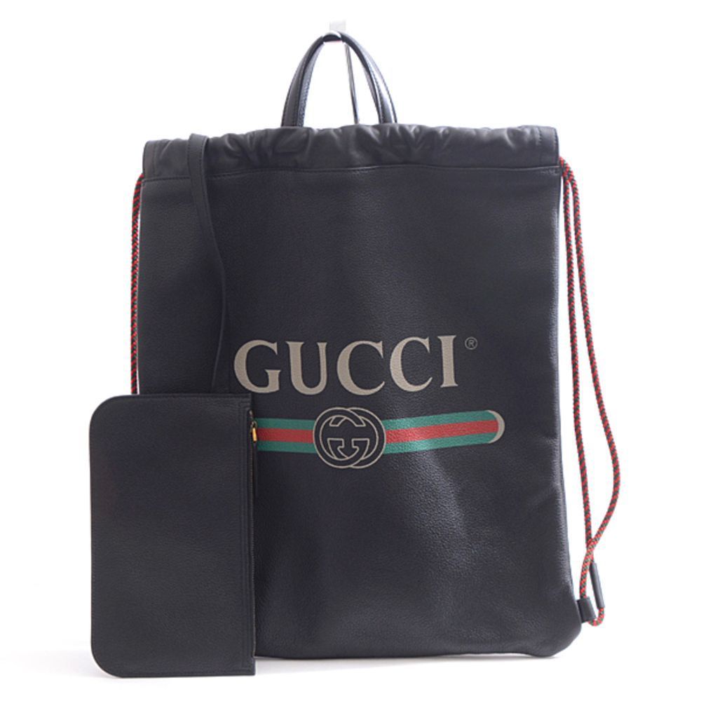 Gucci Drawstring Purse Backpack Leather Black